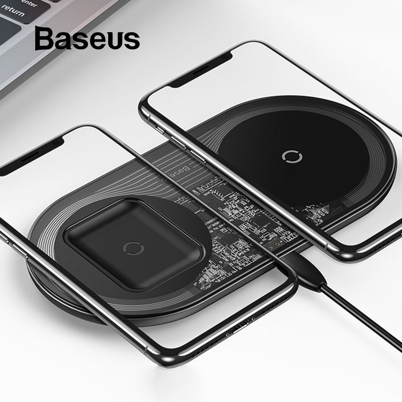 Bộ sạc không dây 2 trong 1 Baseus BS-W508 Phiên bản Turbo 24W Baseus Simple 2in1 Bộ sạc Qi cho điện thoại thông minh và AirPods - Hàng chính hãng