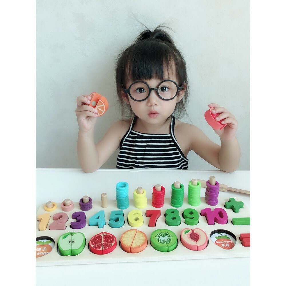 Bảng gỗ cho bé, Bảng Đồ Chơi Cắt trái cây có nam châm - Ghép Số Học Đếm 3 trong 1 Cho Bé giúp phát triển trí tuệ BK135