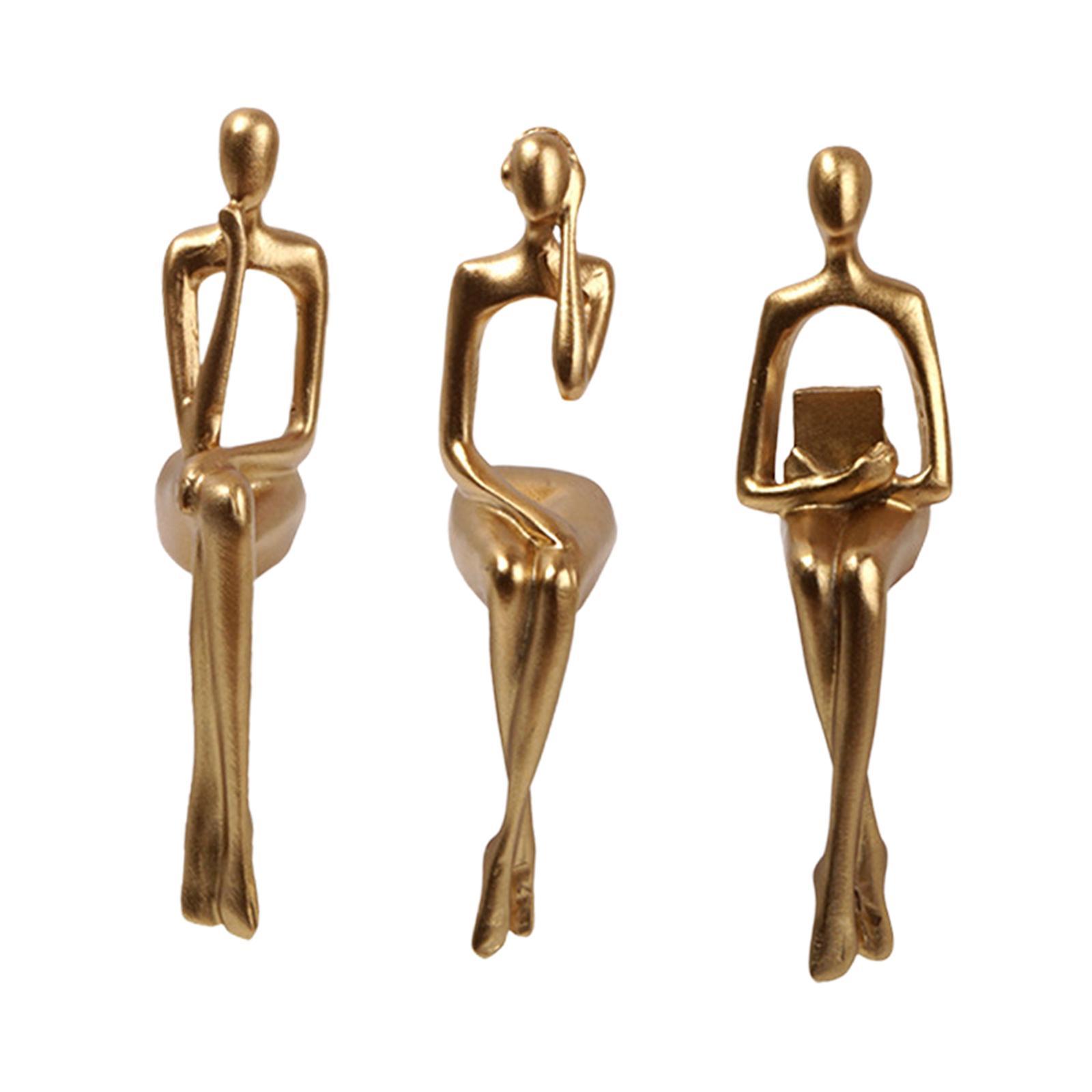 3PCS Sitting Thinker Statue Abstract Figurines for Shelf Tabletop