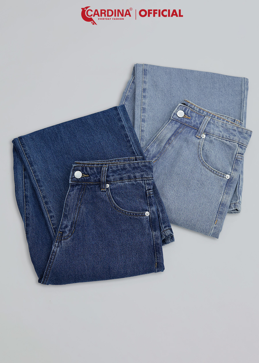 Quần Jeans Nữ CARDINA Cao Cấp Quần Bò Ống Rộng Cài Khuy Có Khóa Kéo 2Q14