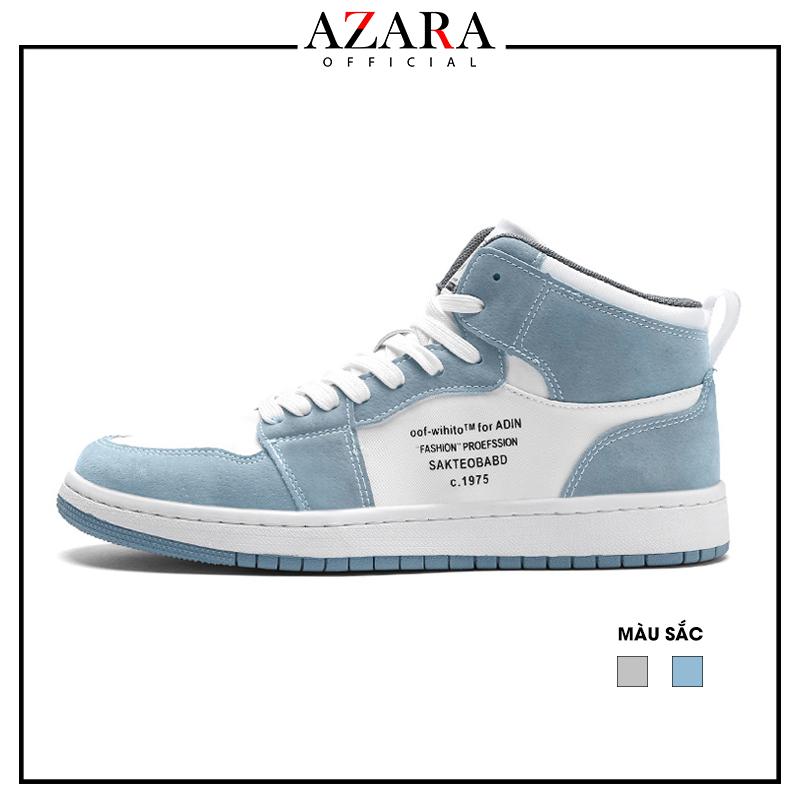 Giày Thể Thao Nam AZARA- Sneaker Màu Xanh - Xám, Giày Thể Thao Cao Cổ, Form Ôm Chân  - G5376