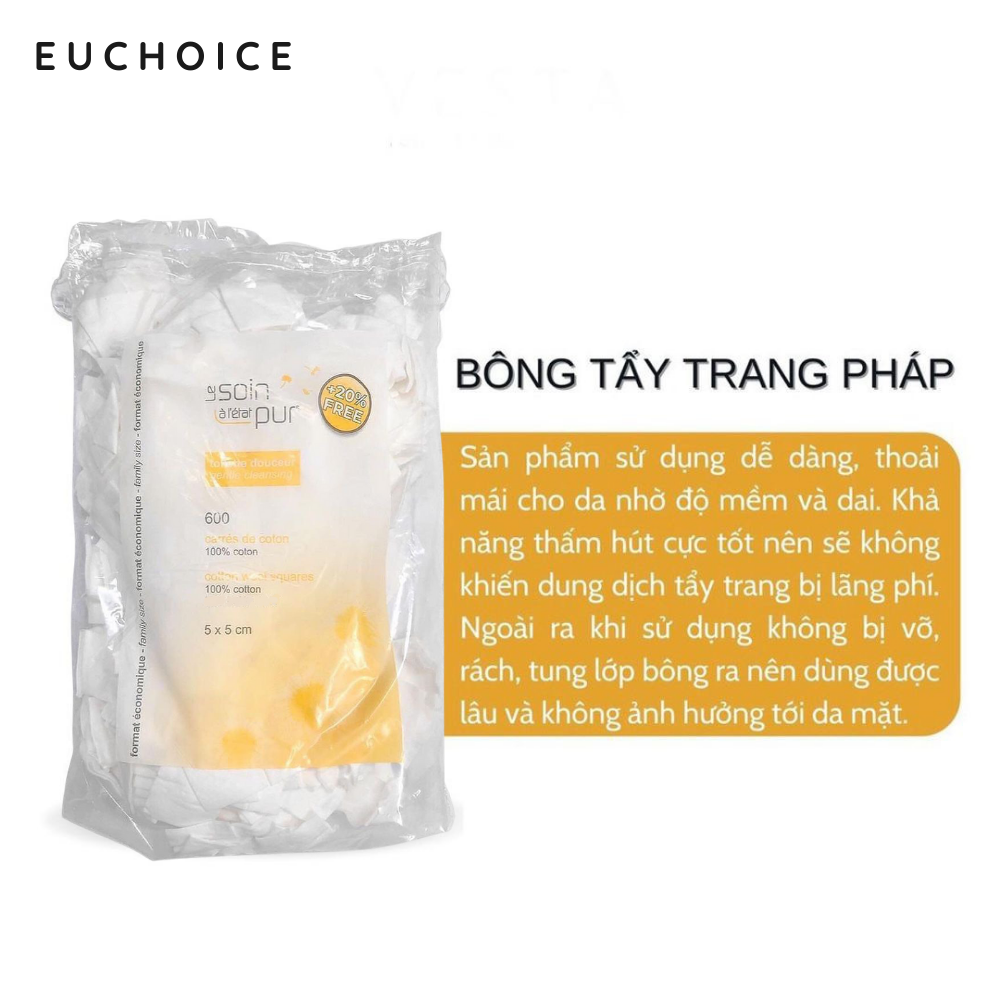 Bông tẩy trang Tétra Medical Pháp - loại 600 miếng