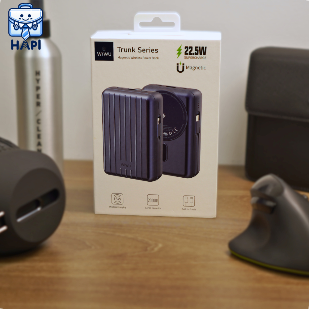 Sạc dự phòng hàng chính hãng WiWU Trunk Series 5-in-1 Wi-PP04, cáp C/L, sạc không dây 15W