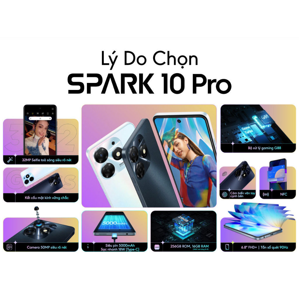 Điện thoại Tecno SPARK 10 Pro 8GB/128GB  Hàng chính hãng