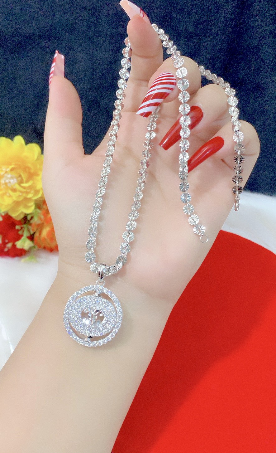 Dây chuyền mặt xoàn mạ bạch kim cao cấp P1627