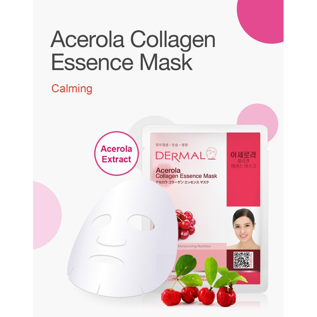 Mặt Nạ Dermal Tinh Chất Sơri Ngăn Ngừa Lão Hóa Da Acerola Collagen Essence Mask 23g - 10 Miếng