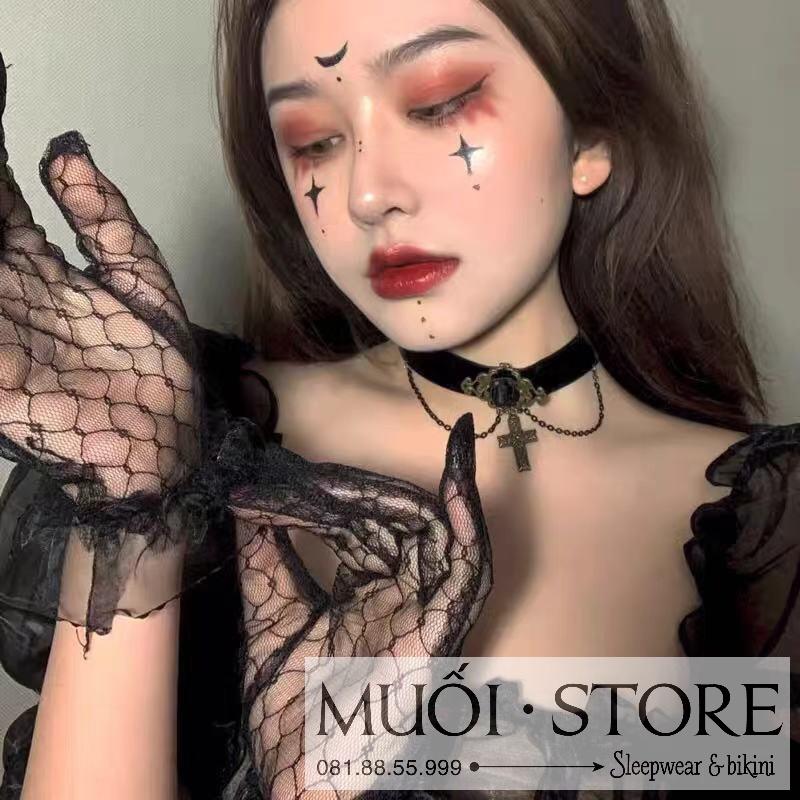 (2 màu) Găng tay ren lưới mỏng họa tiết hoa phong cách lolita GT 01