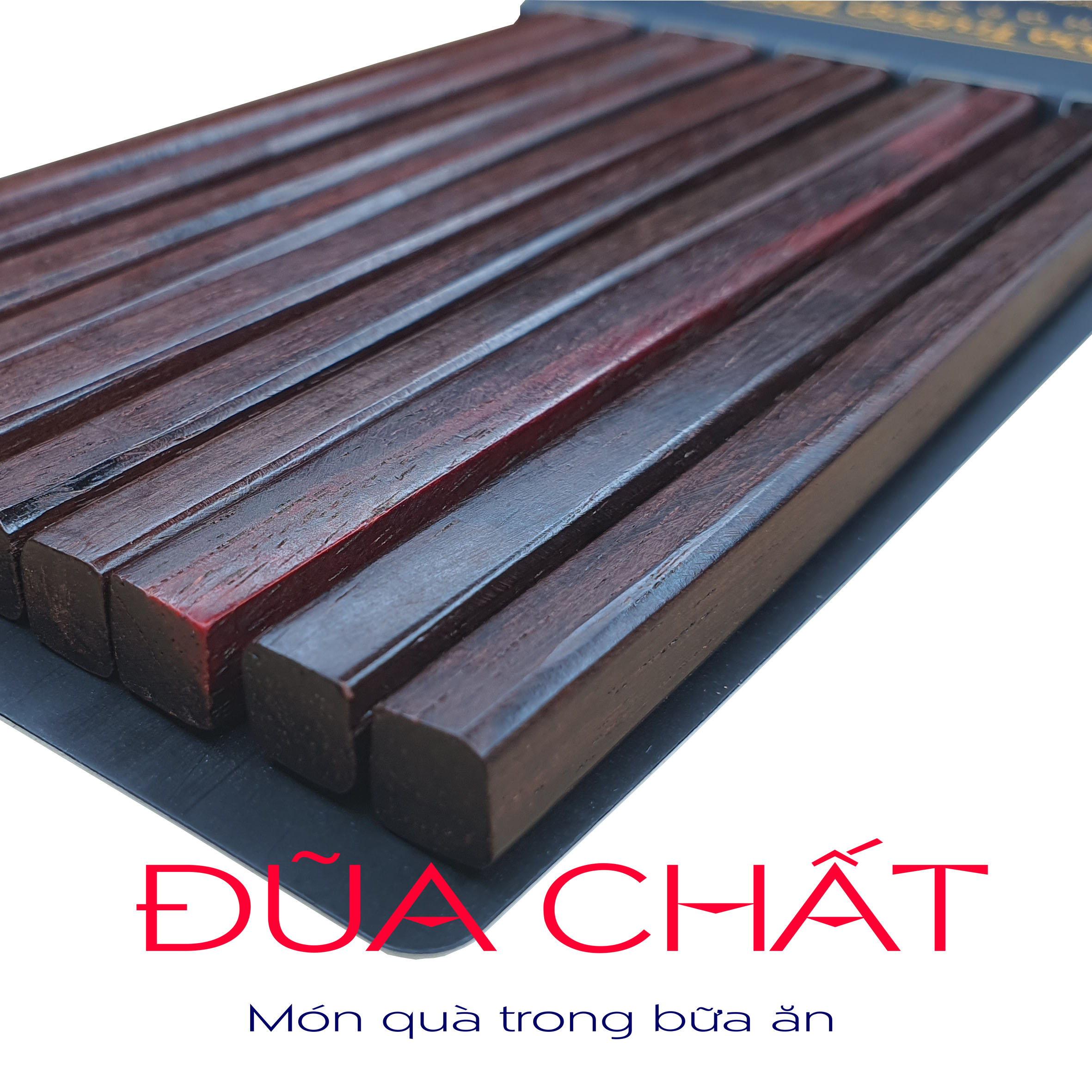 Đũa Dùng Ăn 100% Gỗ Trắc Thương Hiệu TRƯỜNG THỊNH - Hộp Màu Đen - 10 Đôi Vuông Trơn.