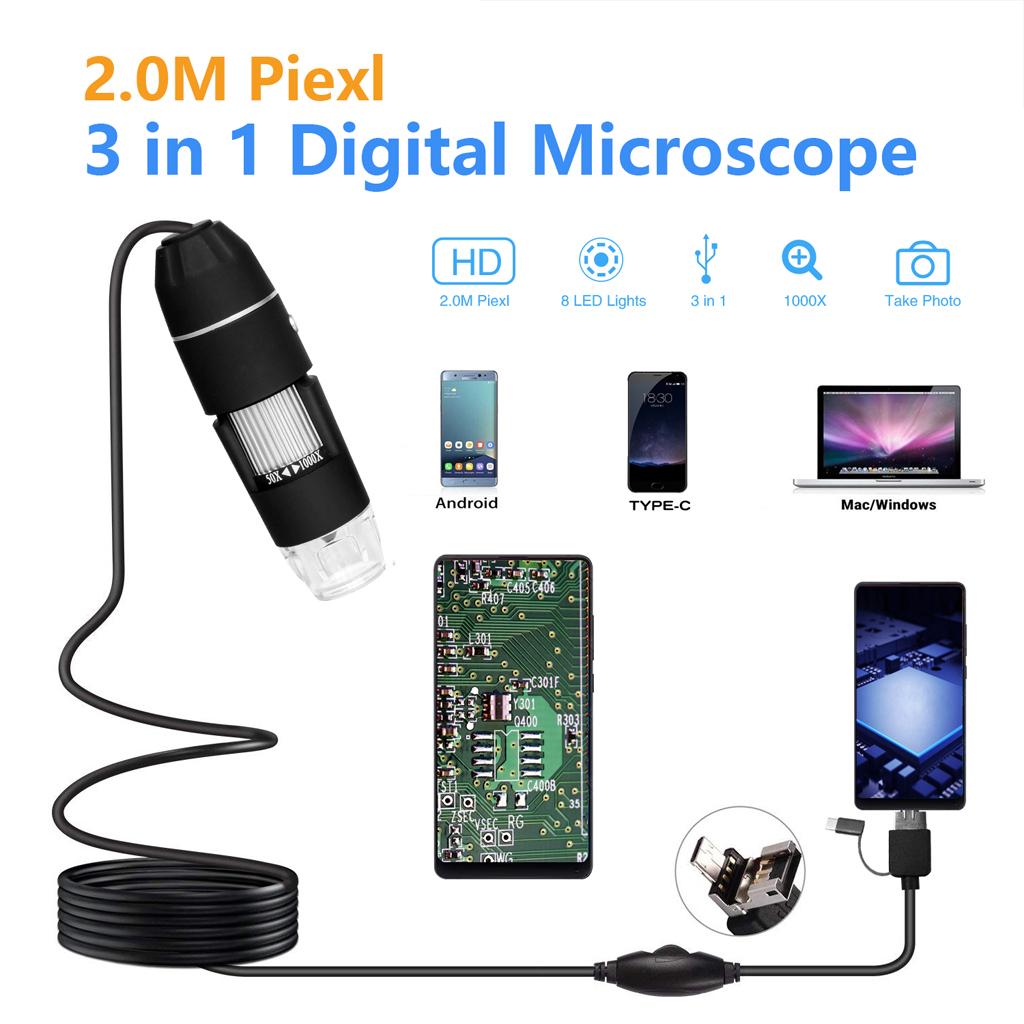 Handheld Portable Mini Digital Microscope 1000x Magnification 0.3MP, Easily captures microscopic pictures and videos