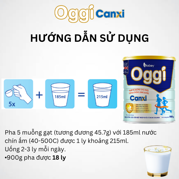 Sữa bột OGGI Canxi 900g giúp hệ xương chắc khỏe, phòng chống loãng xương - VitaDairy