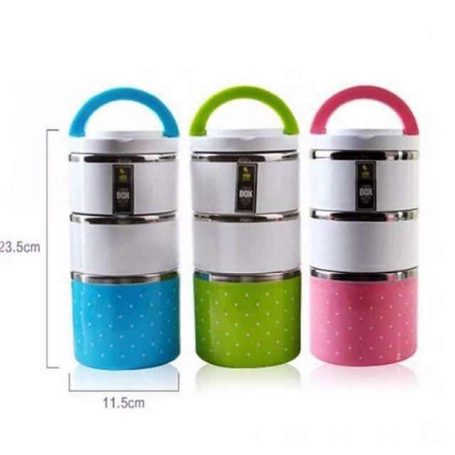 Cặp lồng cơm inox giữ nhiệt chấm bi 1, 2, 3 tầng