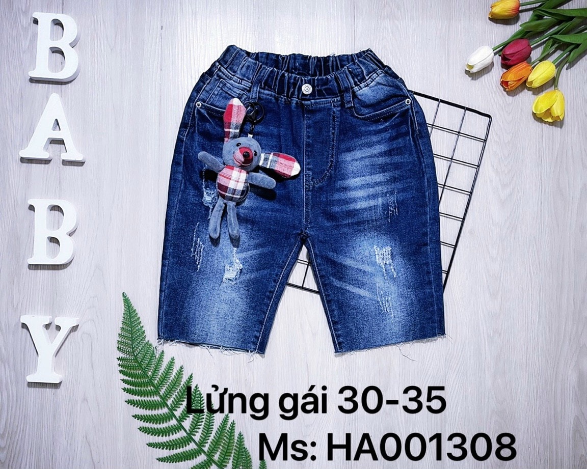 Quần đùi ngố phong cách cho bé gái size 16-26kg chất jeans co giãn thoải mái
