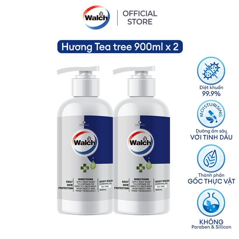 Combo 2 sữa tắm tinh dầu Walch tiêu diệt vi khuẩn, dưỡng ẩm mềm mịn, tái tạo làn da