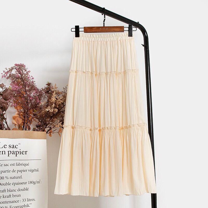 Chân váy tầng from dài from chuẩn dễ mix có nhiều màu chất liệu vải tằm xước có lót trong lưng thun