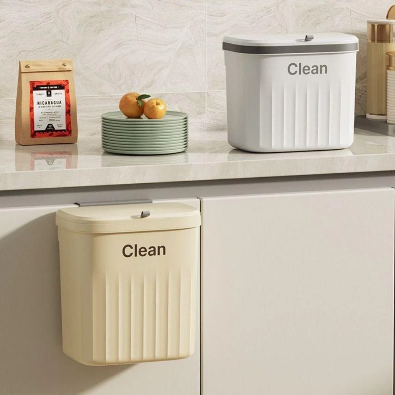 Thùng Rác Treo Tường Đa Năng Bền Chắc 12L Nắp Trượt Thùng Rác Treo Cánh Tủ Bếp Dán Trên Tường Cho Phòng Tắm - Hàng Chính Hãng MINIIN