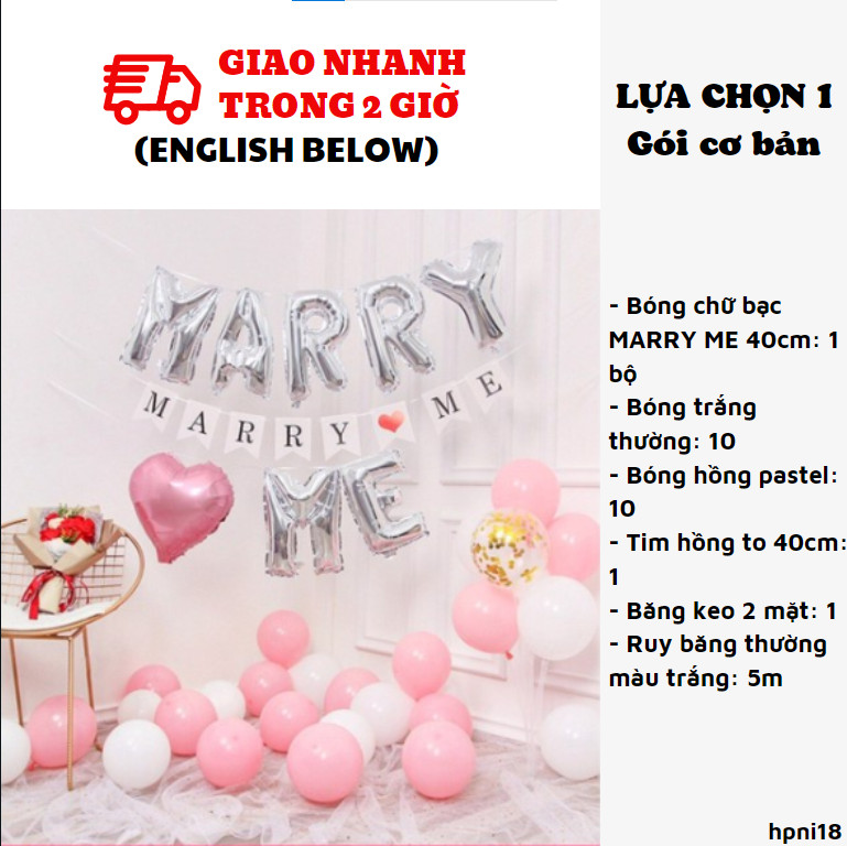 Bộ bong bóng trang trí cầu hôn proposal balloon set hpni18