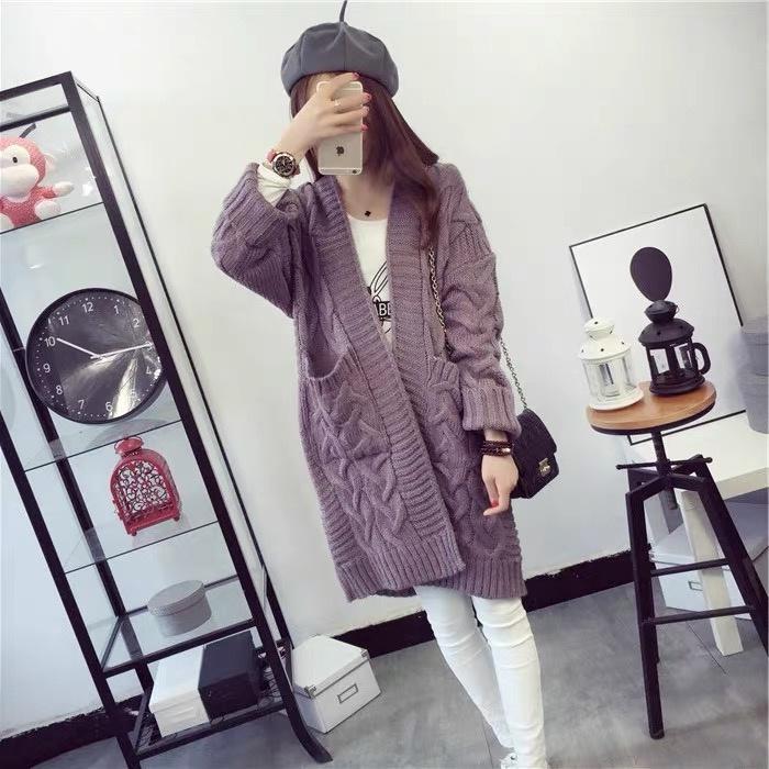MS473 Áo khoác len cardigan vặn thừng dáng dài