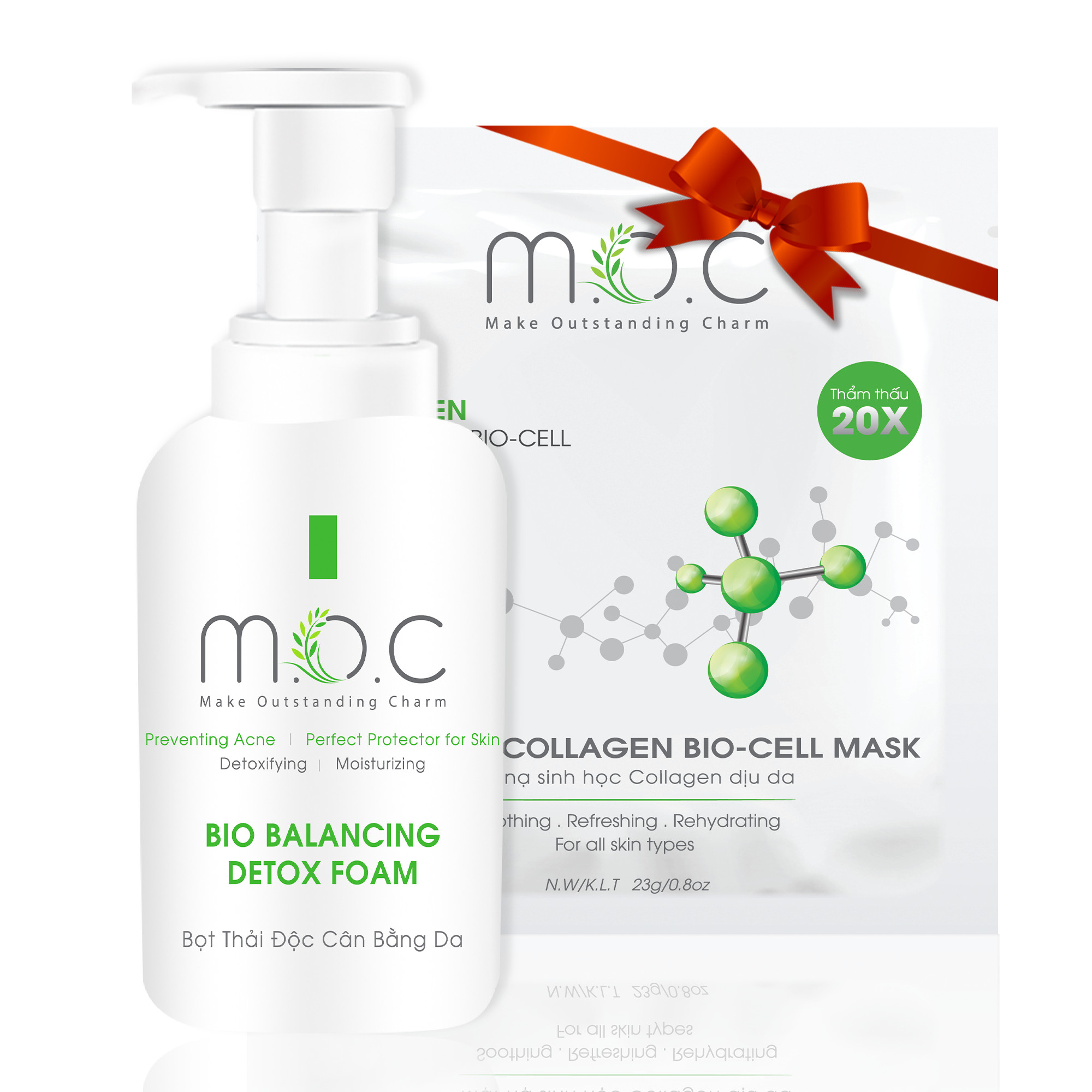 Detox Thải Độc Cân Bằng Da M.O.C - Tặng 1 Miếng Mặt Nạ Sinh Học Collagen Dịu Da M.O.C - Detox thay thế được Toner, nước hoa hồng, Se khít lỗ chân lông, trắng da, Thanh lọc da, ngăn ngừa mụn