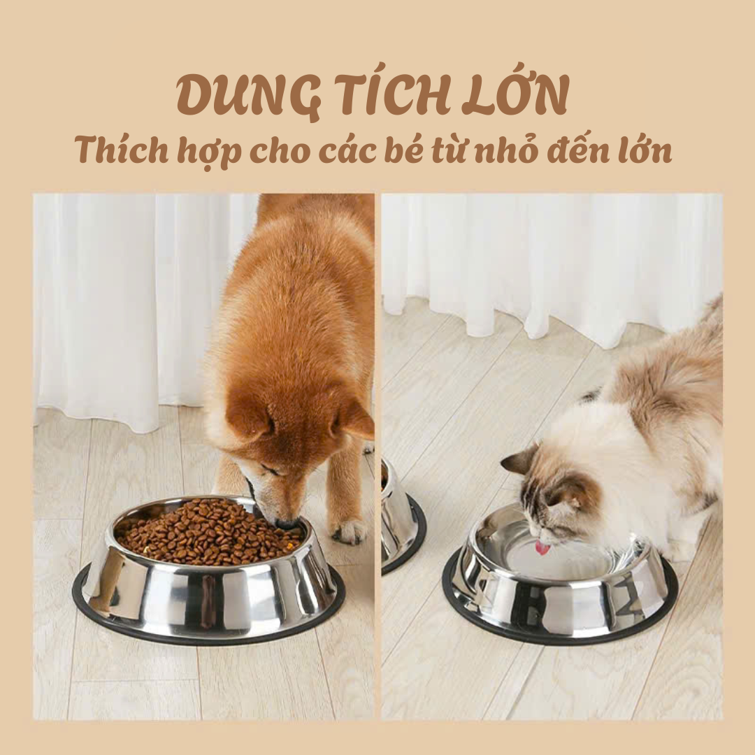 Bát ăn cho chó, mèo, thú cưng - Chất liệu thép không gỉ - Mẫu inox đơn giản dễ vệ sinh - Size nhỏ 18cm