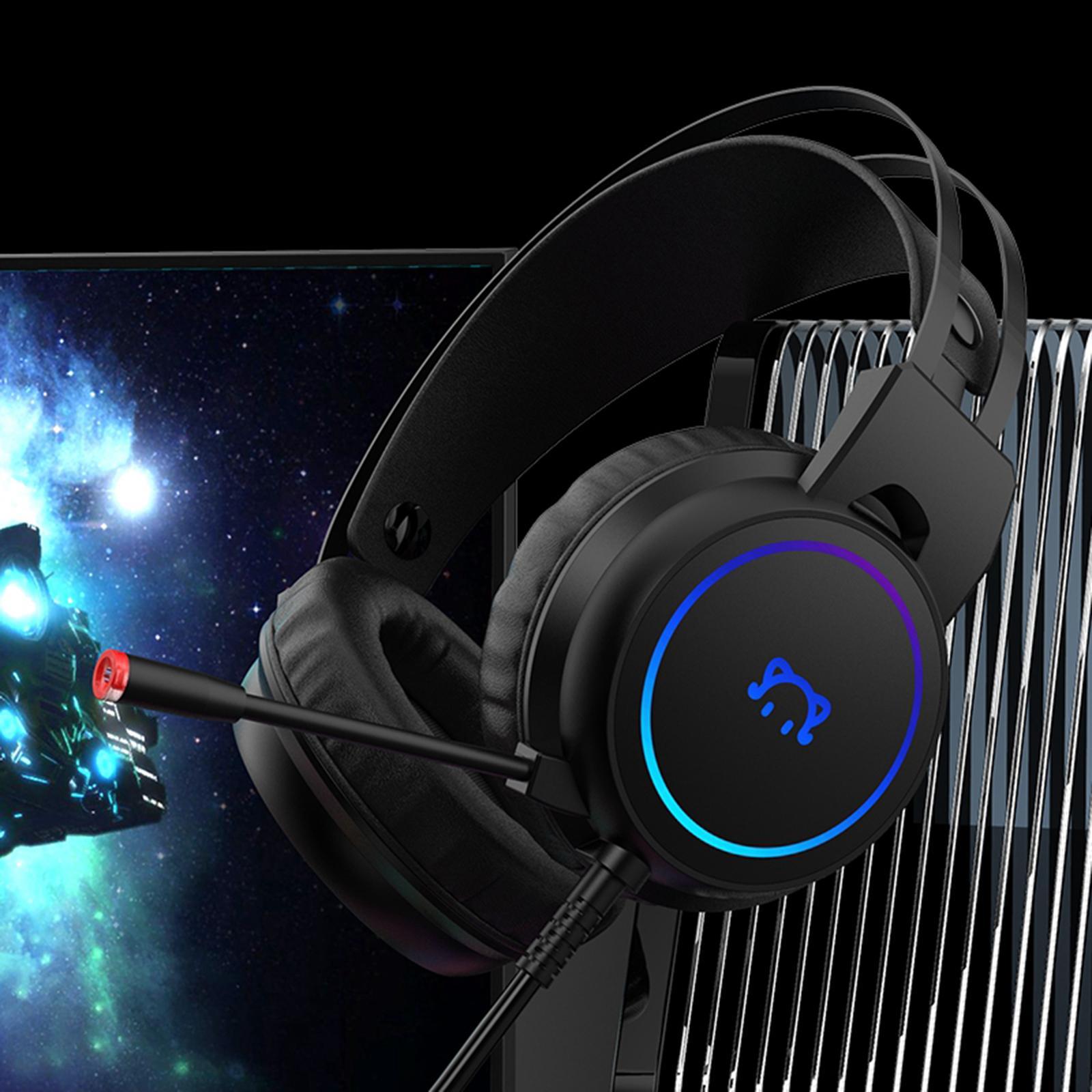 Surround Sound USB Gaming Headset Over-ear Headphones with Noise Isolating Mic LED Light for PC Mac Computer Gamers
