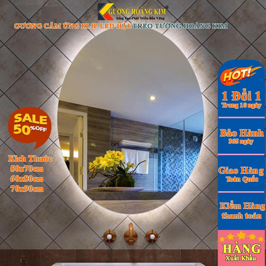 Gương elip oval bầu dục trang điển treo tường đèn led cảm ứng thông minh kích thước 60x80 cm - guong mirror