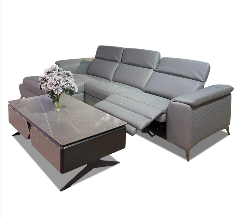 Sofa Thư Giãn Da Bò Chỉnh Điện 2m95 - 1933 Blue Grey