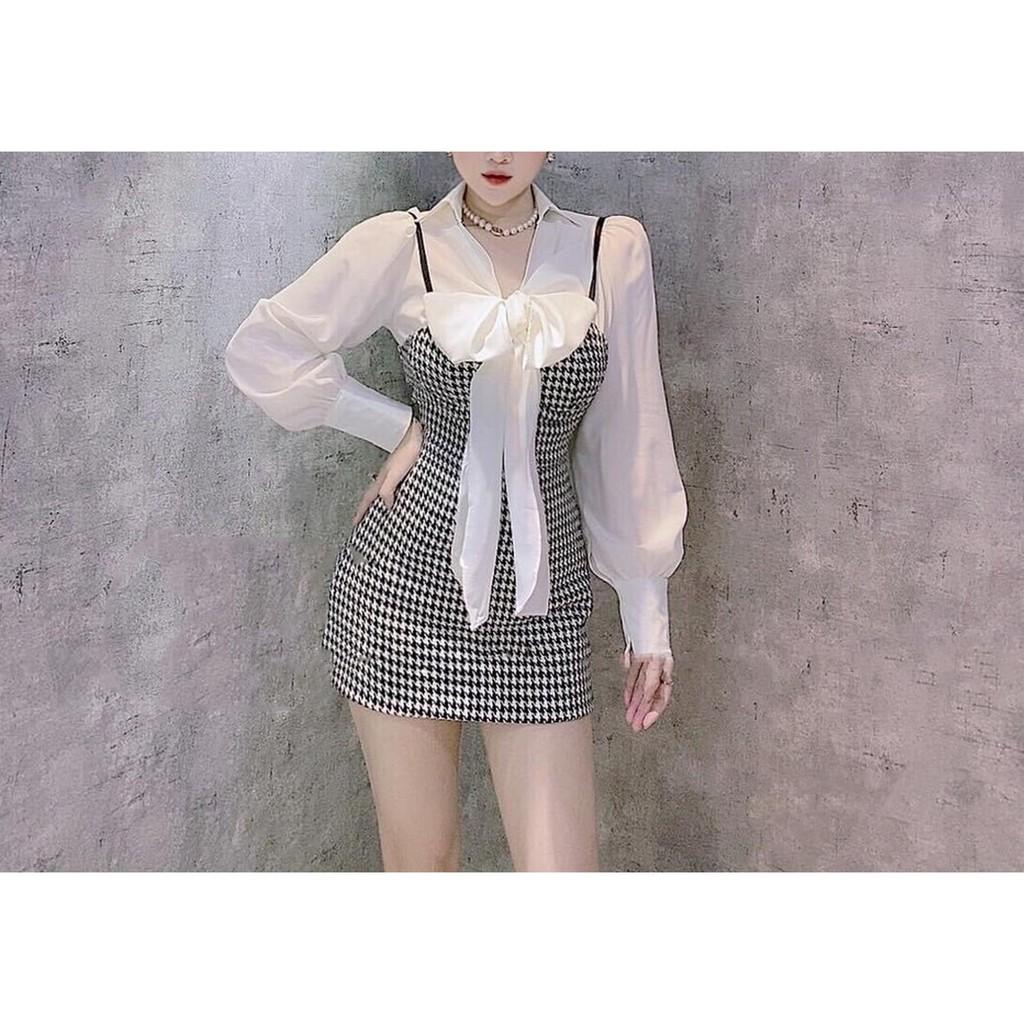 SET YẾM CARO + ÁO NƠ TRẮNG TD - ST0587