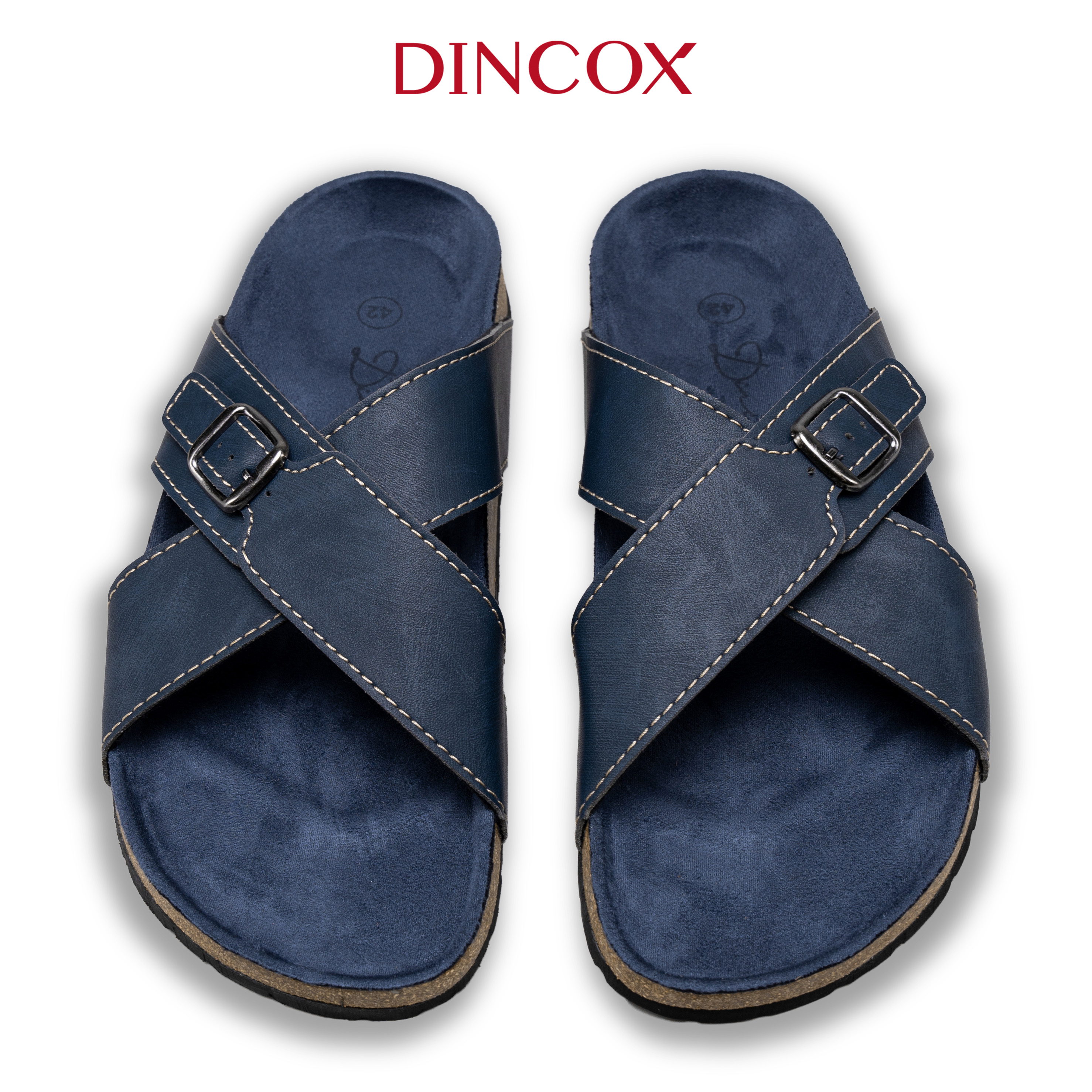 Dép Đế Trấu Nam Quai Chéo 1 Khóa Navy DC05 Dincox
