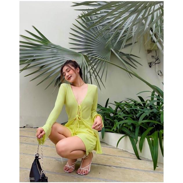 SET ÁO CỘT NƠ TAY LOE KÈM SHORT