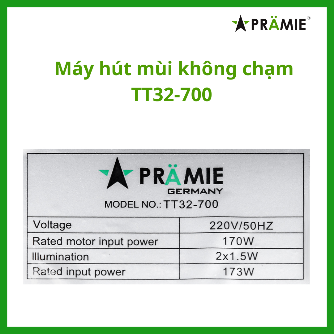 Máy hút mùi chữ T  Pramie TT32-900_Vẫy tay_Hàng nhập khẩu Thái Lan