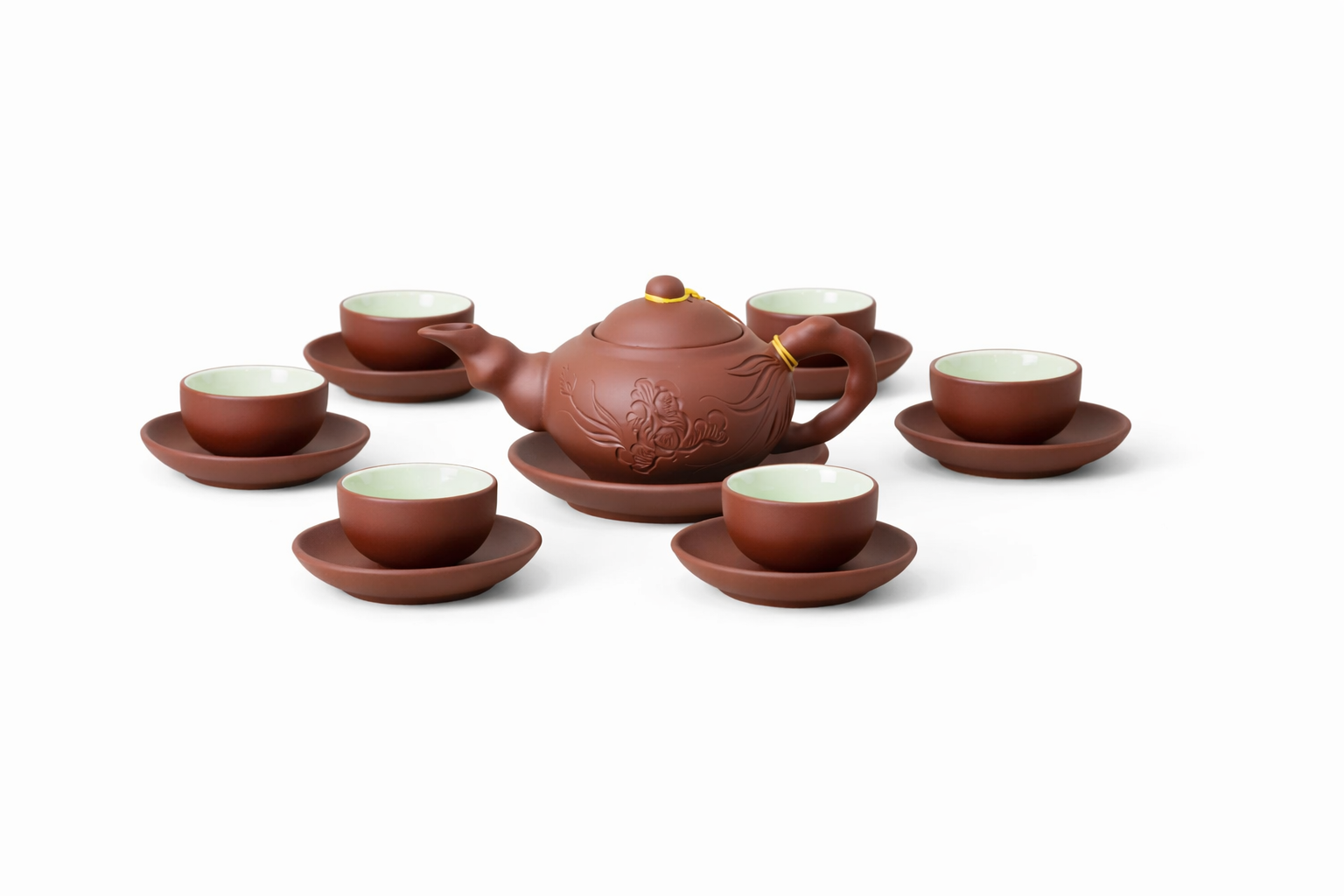 Bộ Ấm Trà Tử Sa Khắc Lá Trúc Cao Cấp – 1 Ấm 6 Chén 6 Đĩa, Phong Cách Trà Đạo, Quà Tặng Sang Trọng - HÀNG CHÍNH HÃNG MINIIN