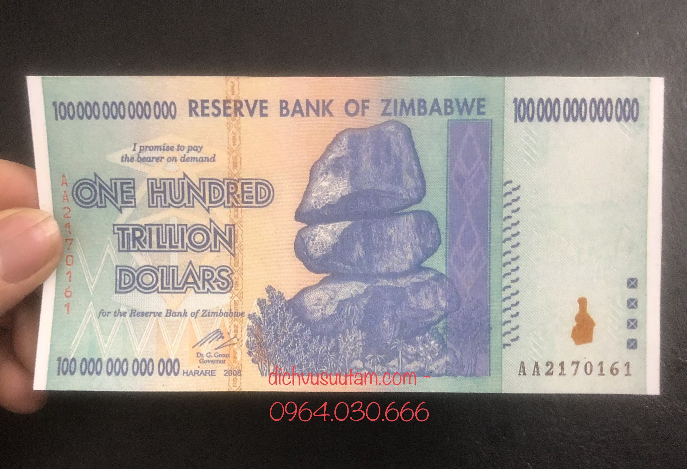 Tiền Zimbabwe mệnh giá lạm phát lớn nhất 100 ngàn tỉ COPY lưu niệm