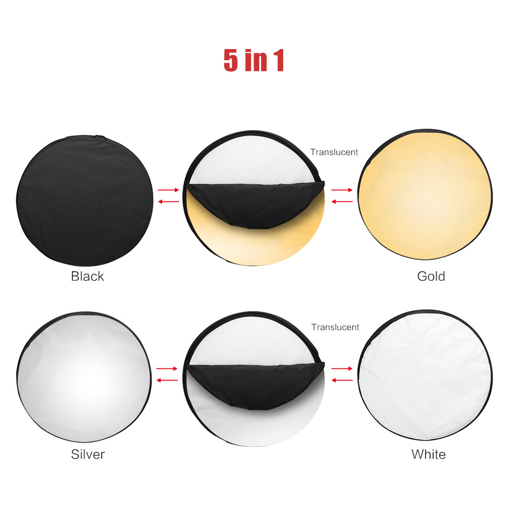 Gương phản chiếu chụp ảnh 5 trong 1: Mờ, bạc, vàng, trắng và đen,có thể thu gọn trong túi xách mang theo.