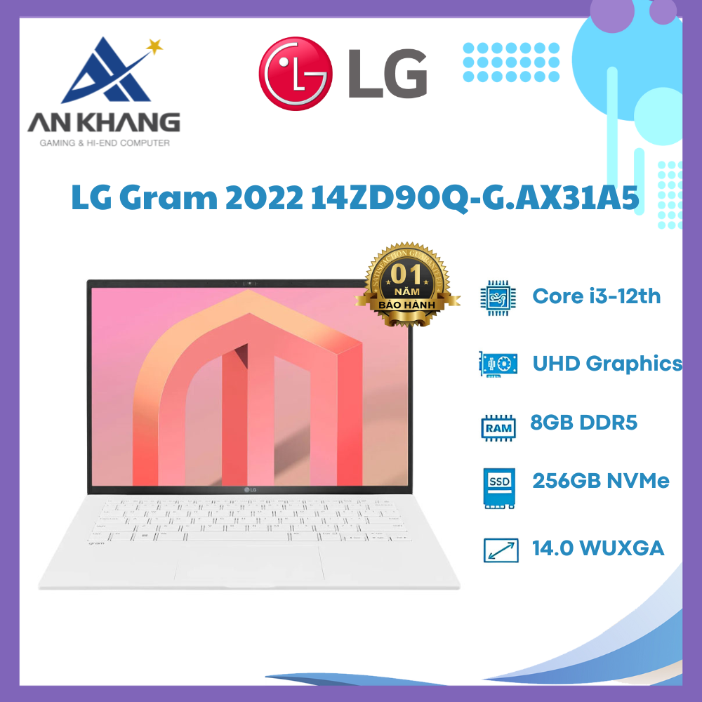 Laptop LG Gram 14ZD90Q - G.AX31A5 (14&quot; i3 256GB/Trắng) - Hàng Chính Hãng - Bảo Hành 12 Tháng