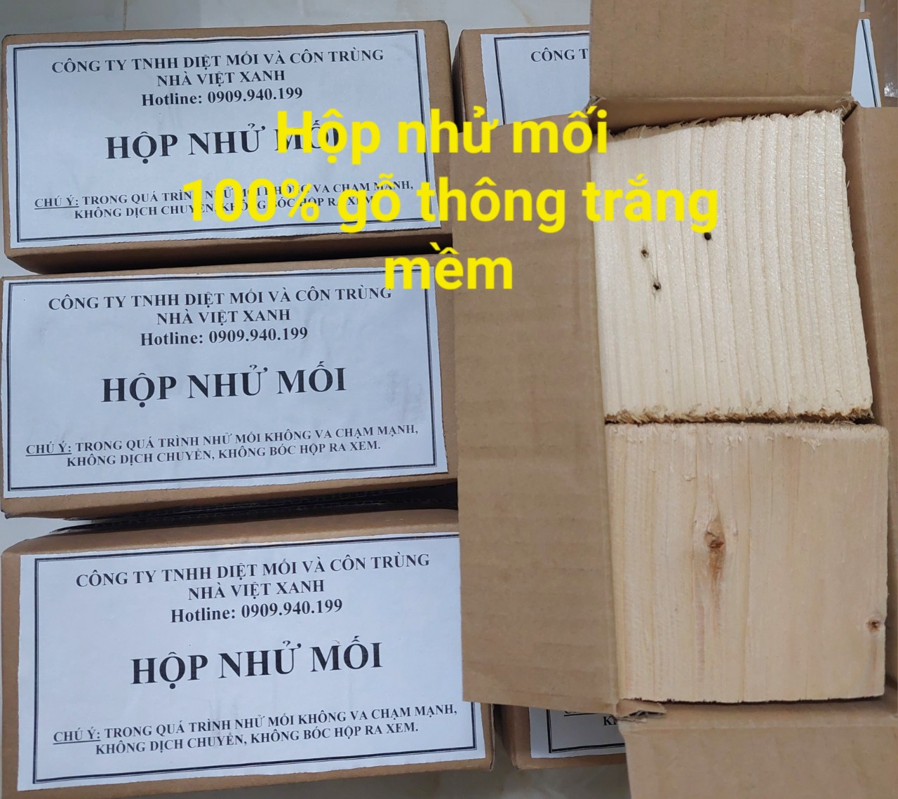 Hộp nhử mối gỗ thông trắng- Hộp Dẫn Dụ Bắt Mối Diệt Trừ Mối - Dùng trong Diệt mối sinh học PMC90