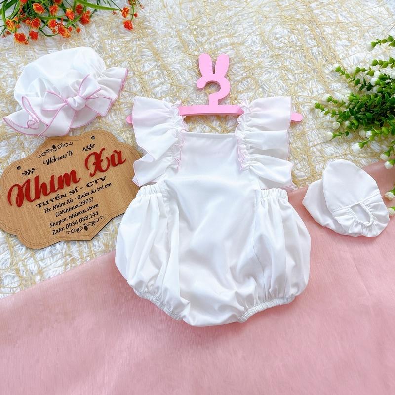 Body Trắng Viền Hồng Kèm Nón Và Giày Cho Bé sơ sinh - 12kg