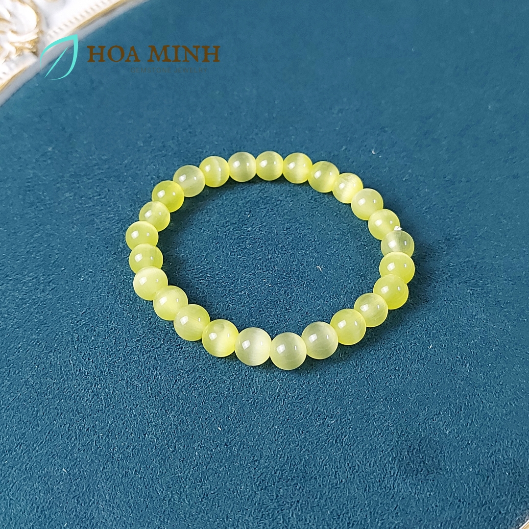 Vòng tay đá Mắt Mèo trơn size hạt 7.8 li đa sắc màu phong cách xinh xắn dễ thương