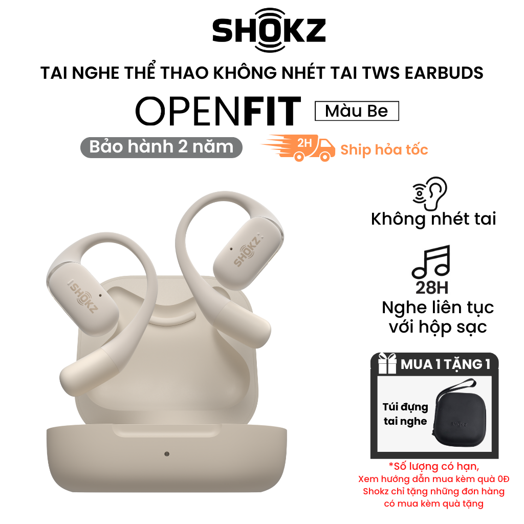 Tai nghe không nhét tai Bluetooth True Wireless Earbuds Shokz OpenFit - Thế Hệ Mới Nhất - Hàng Chính Hãng - Thoải mái khi đeo - Pin sử dụng đến 28 tiếng cùng hộp sạc