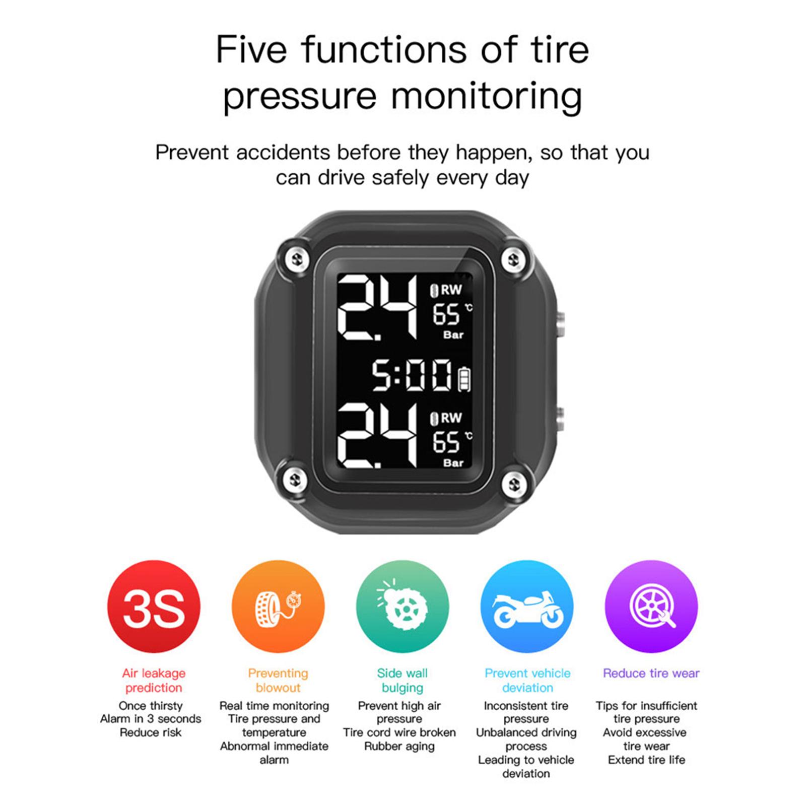 Motorcycle TPMS Tire Pressure Monitoring System Gauge LCD Display Durable