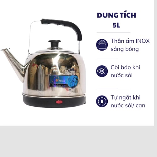 Siêu điện 5 lít NK media Tự Ngắt Khi Sôi BH 12 Tháng hàng chính hãng