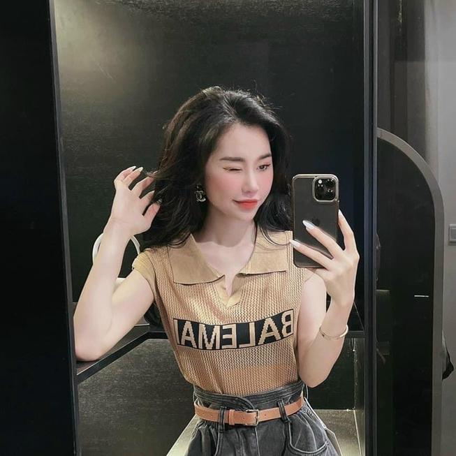 Áo lưới len Montoghi dệt kim BALEMAI cổ polo dáng vừa hàng Quảng Châu cực xinh