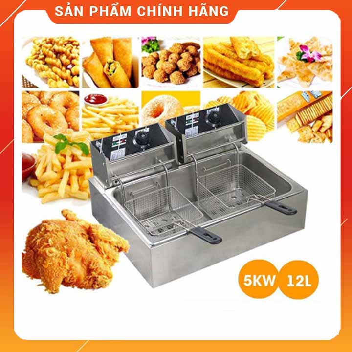 Bếp Chiên Nhúng Điện Đa Năng Dung Tích 12Lít 2 Rổ Nhúng, Máy Chiên Gà Rán, Khoai Tây, Cá Viên-Hàng Nhập Khẩu