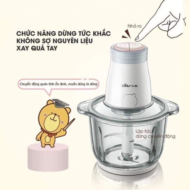 Máy Xay Thịt, Thực Phẩm Đa Năng Bear QSJ-B02Q1 Gồm 4 Lưỡi Kép 2L Xay Thịt Rau Củ Quả Tiện Lợi - Hàng Chính Hãng