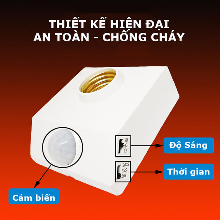 Đui đèn cảm ứng chuyển động đuôi xoáy E27 tự động Bật/Tắt, đui đèn cảm biến hồng ngoại thông minh