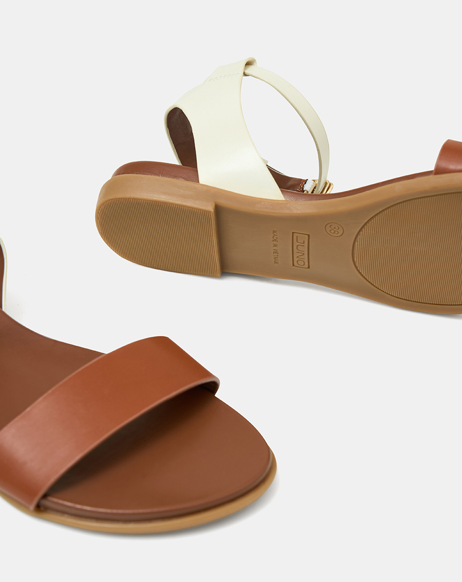 Giày Sandal Nữ 1cm Thời Trang JUNO Đế Bệt Quai Cổ Chân Phối Quai Ngang SD01138