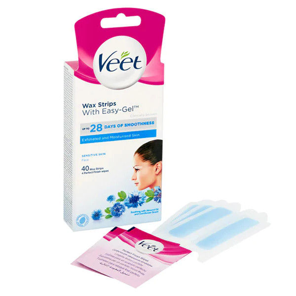 Tẩy lông mặt ria mép VEET Wax Strips 40 Miếng - Da Nhạy Cảm