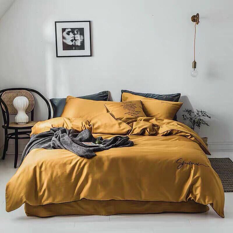 Set 5 Món Vỏ Chăn Ga Gối Tencel 40s SUMOI - Vàng