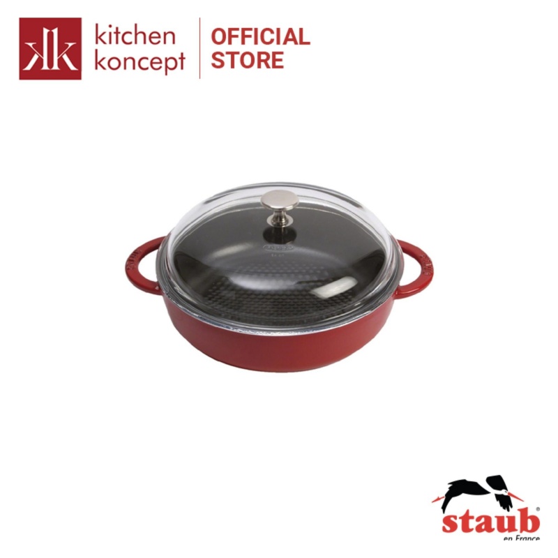 Nồi Tròn Staub Có Nắp Kính 24cm – Màu Đỏ Cherry