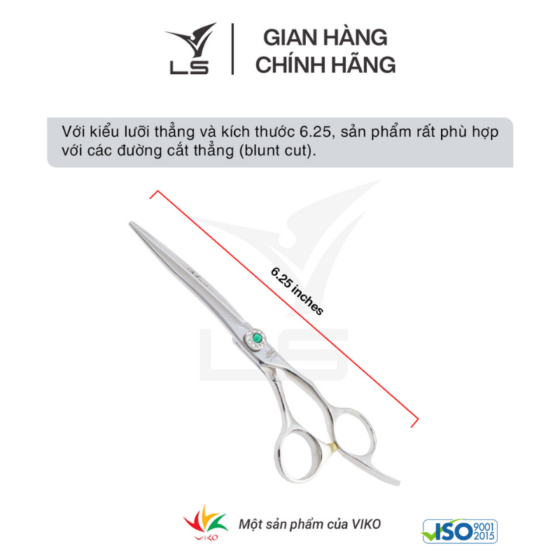 Kéo cắt tóc LS lưỡi thẳng quai offset vênh đỡ ngón cố định FA63/6.25