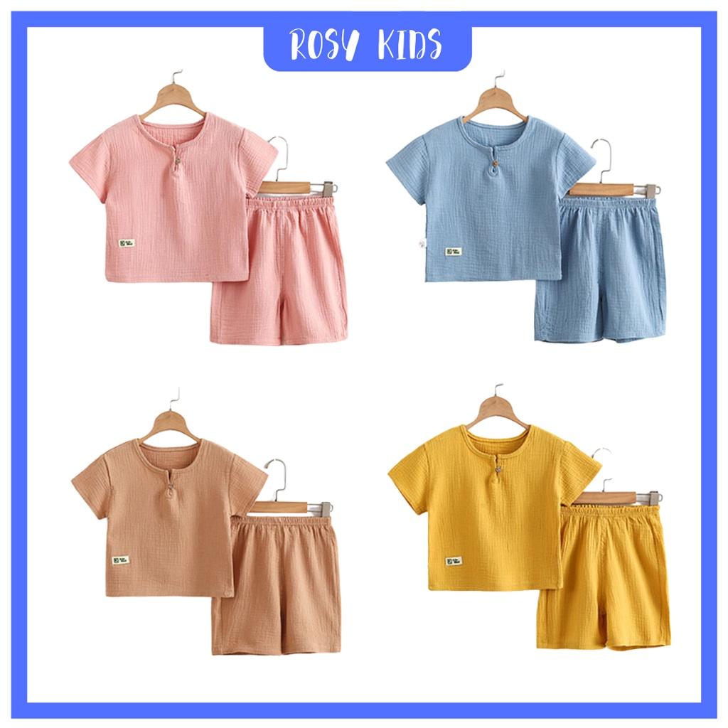 Bộ cộc tay cho bé trai bé gái, Bộ cộc đũi nhăn nhiều màu sắc cho bé 1-5 tuổi - ROSY KIDS